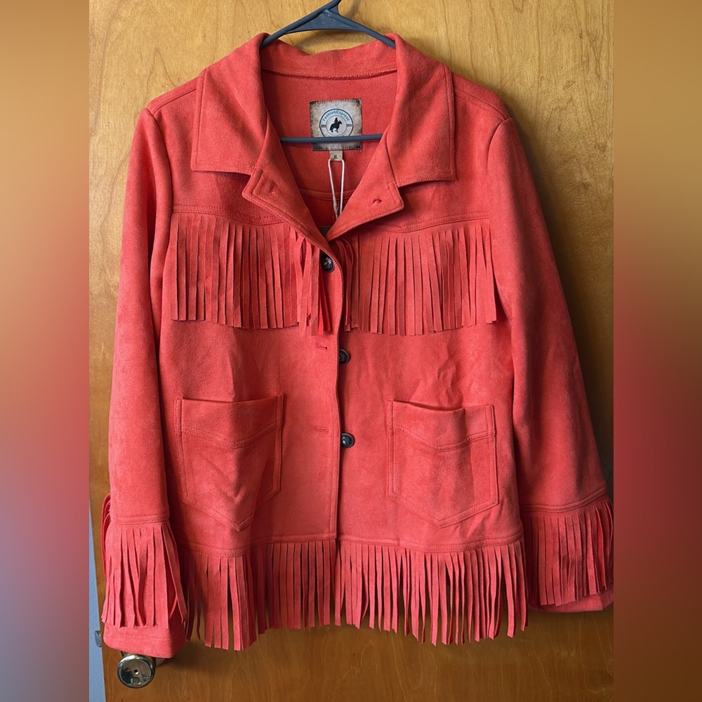 Fringed Suede Jacket - Vibrant Orange